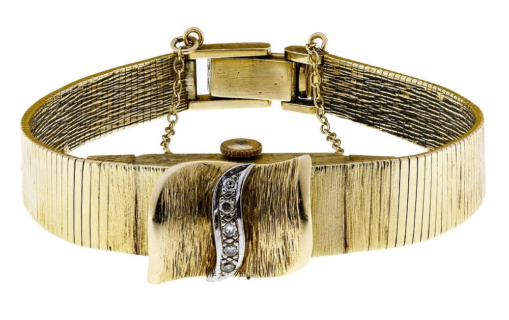 Lot 399: Mathey-Tissott 14k Gold and Diamond Case and Band Wrist