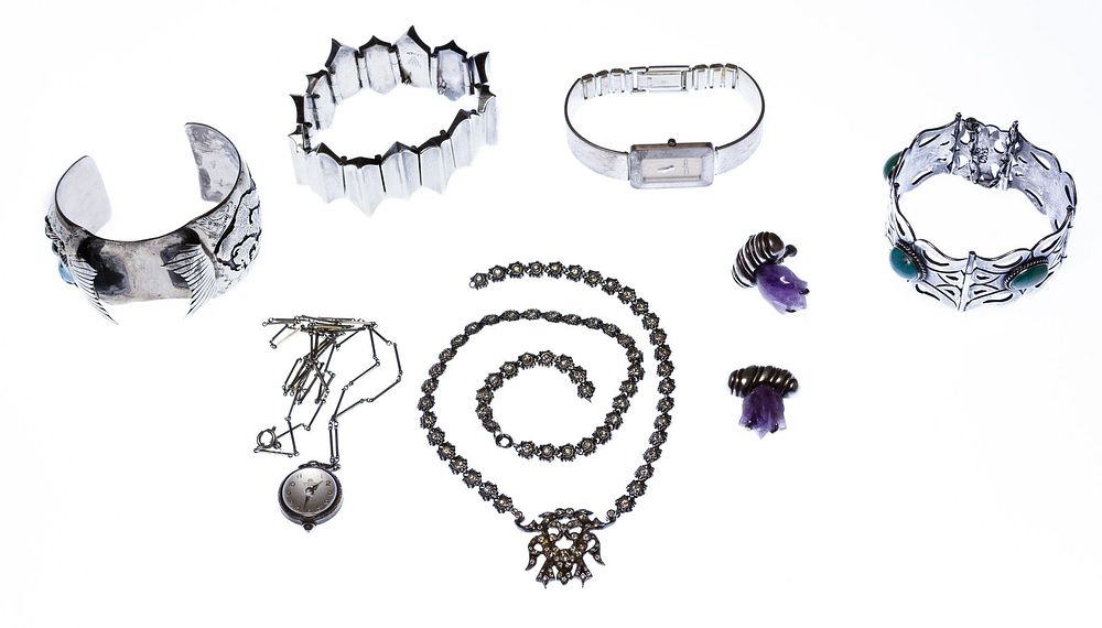 Lot 406: Mixed Silver Jewelry and Watch Assortment