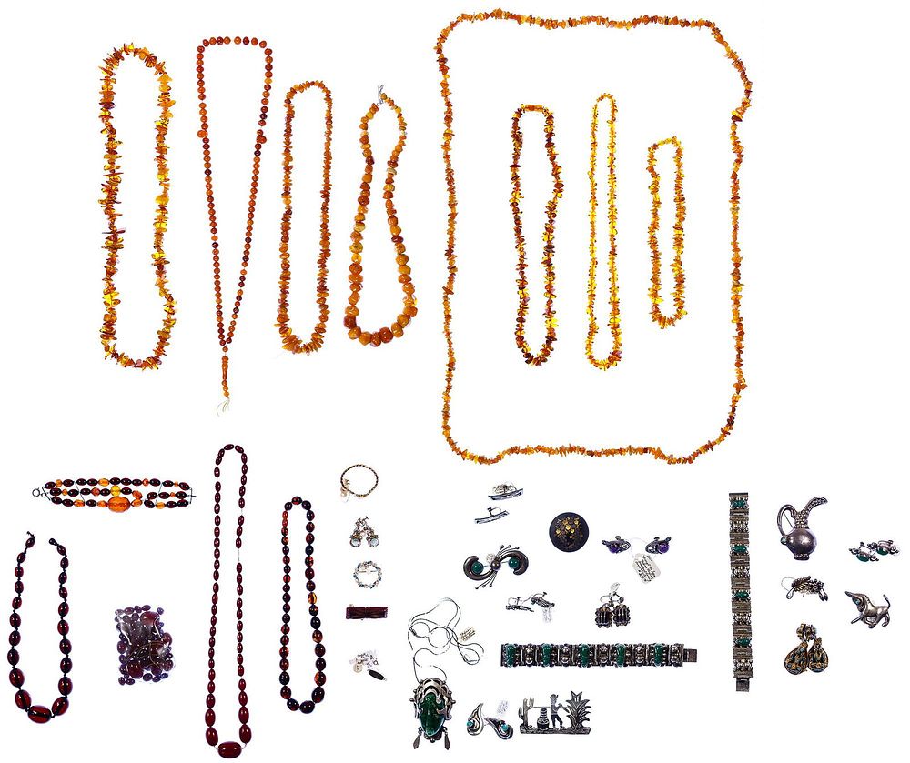 Lot 422: Amber, Mixed Silver and Costume Jewelry Assortment