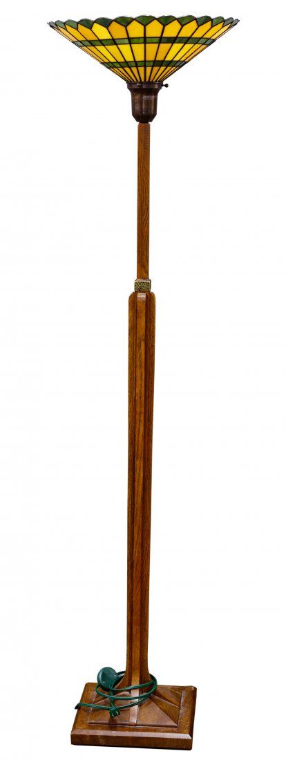 Lot 153: Stickley Torchiere Stained Glass Style Floor Lamp