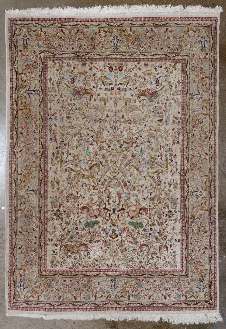 Lot 196: Persian Qum Style Hunt Theme Rug