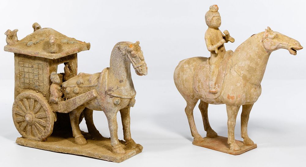 Lot 242: Asian Tang Style Terracotta Horse and Carriage