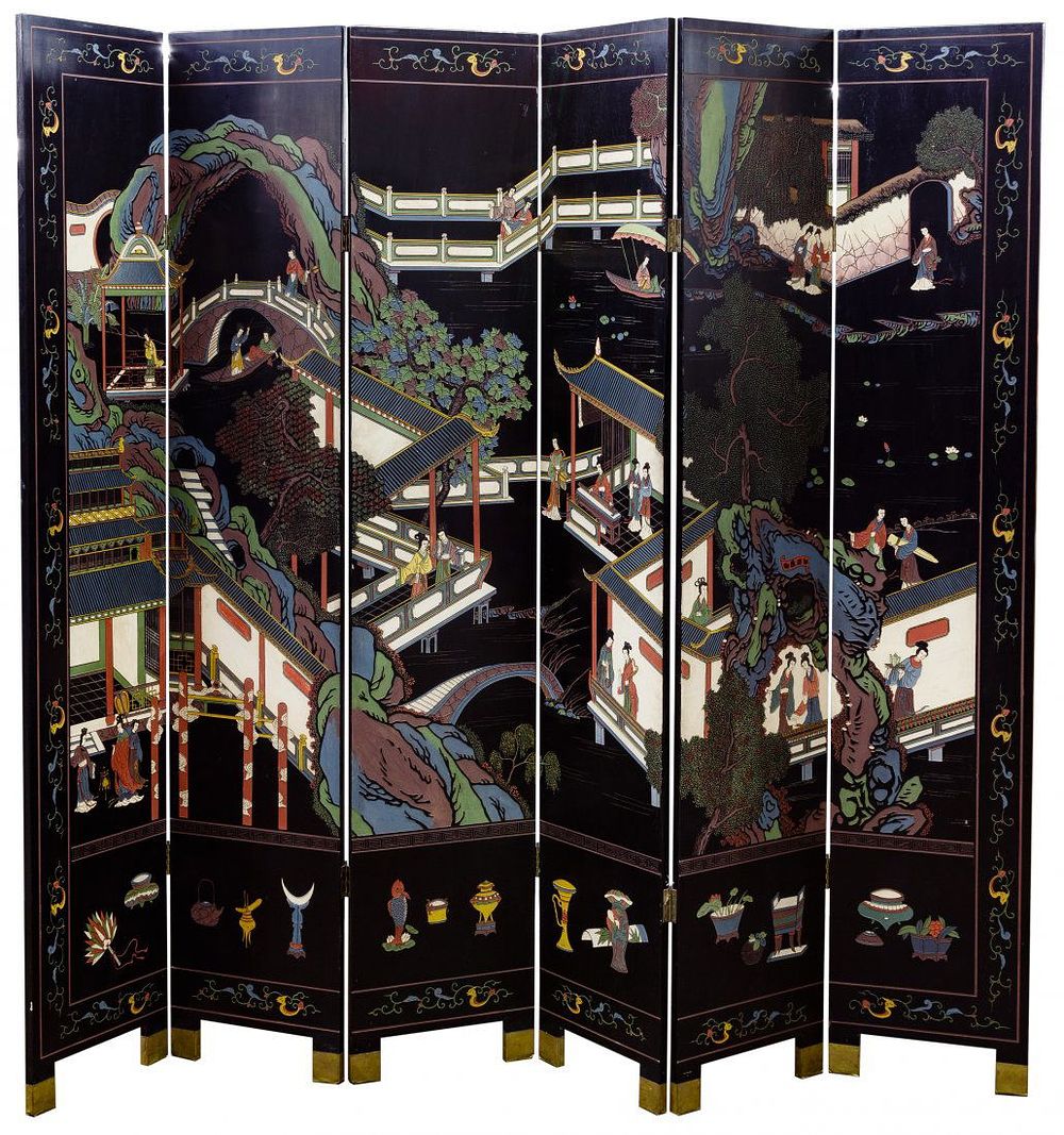 Lot 250: Chinese Export Coromandel Lacquer Screen