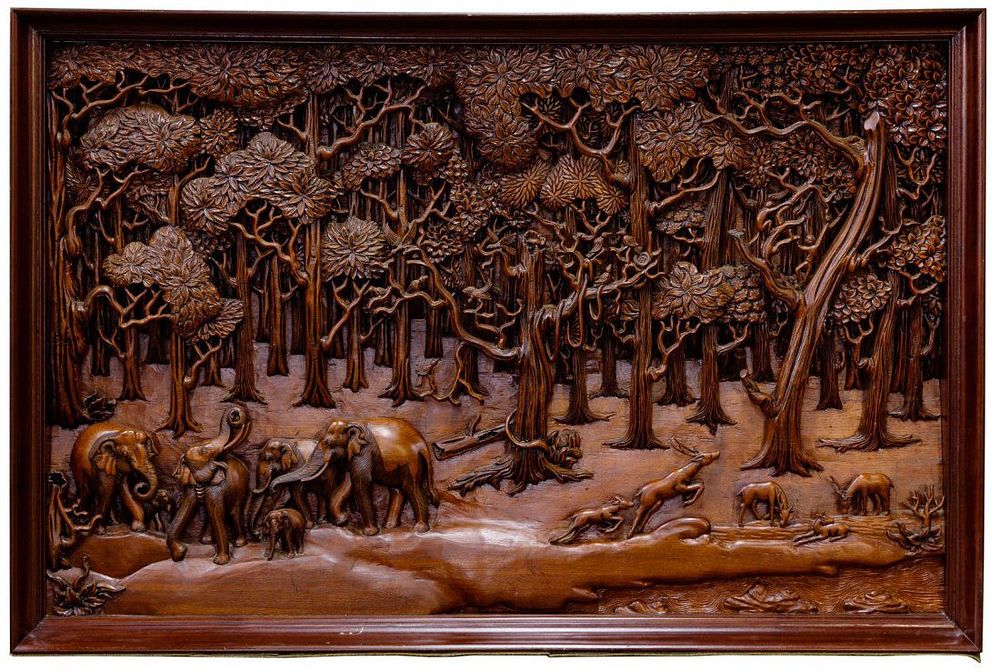 Lot 265: Wild Life Carved Wood Panel