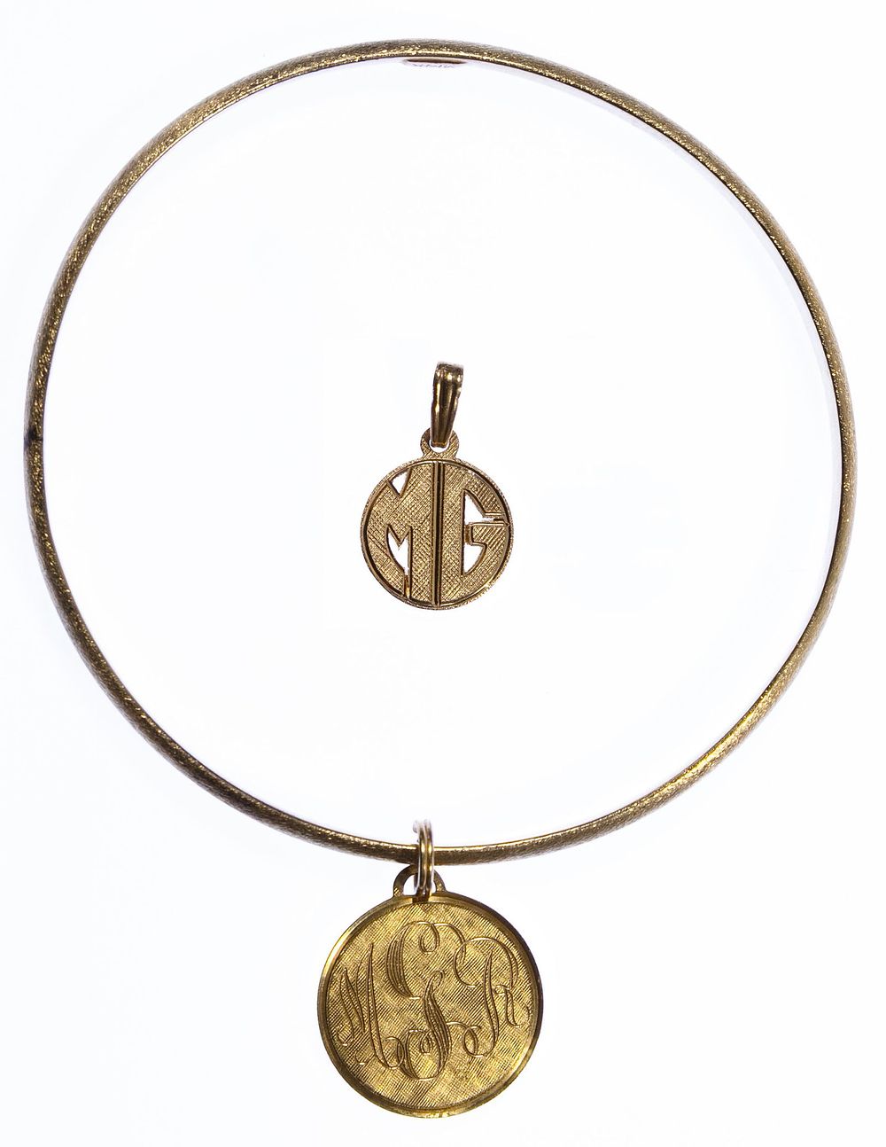 Lot 321: 14k Gold Bangle Bracelet and Charms