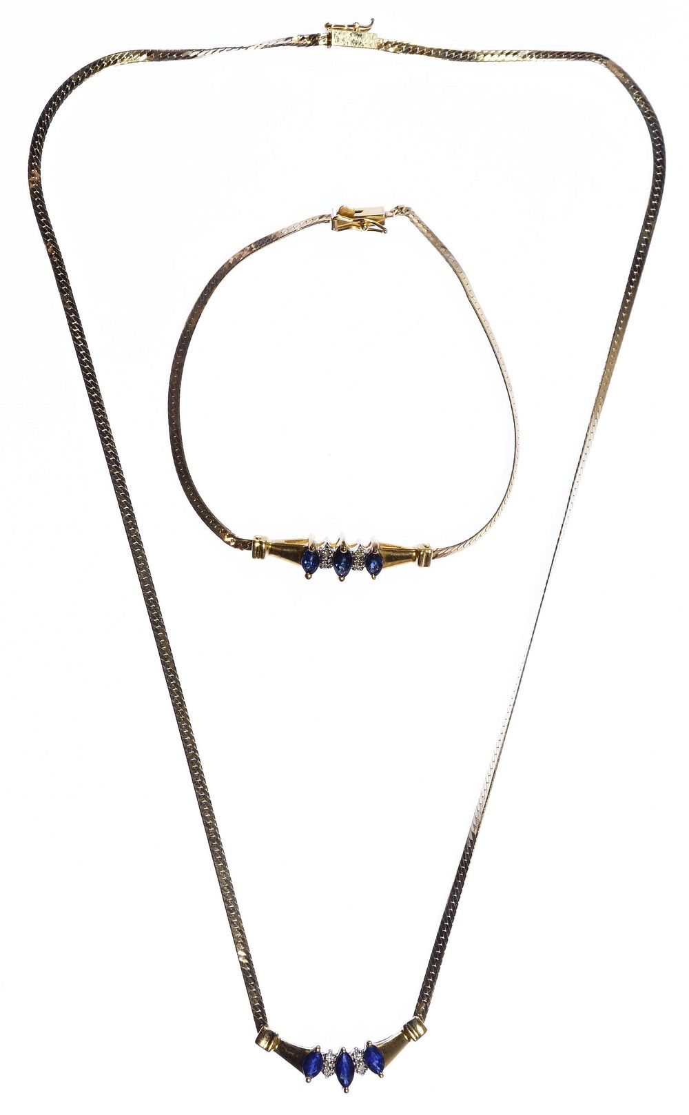 Lot 322: 14k Gold, Sapphire and Diamond Necklace and Bracelet