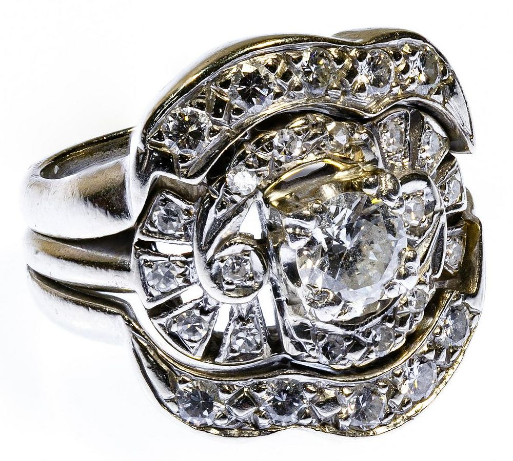 Lot 329: 14k White Gold and Diamond Ring Set