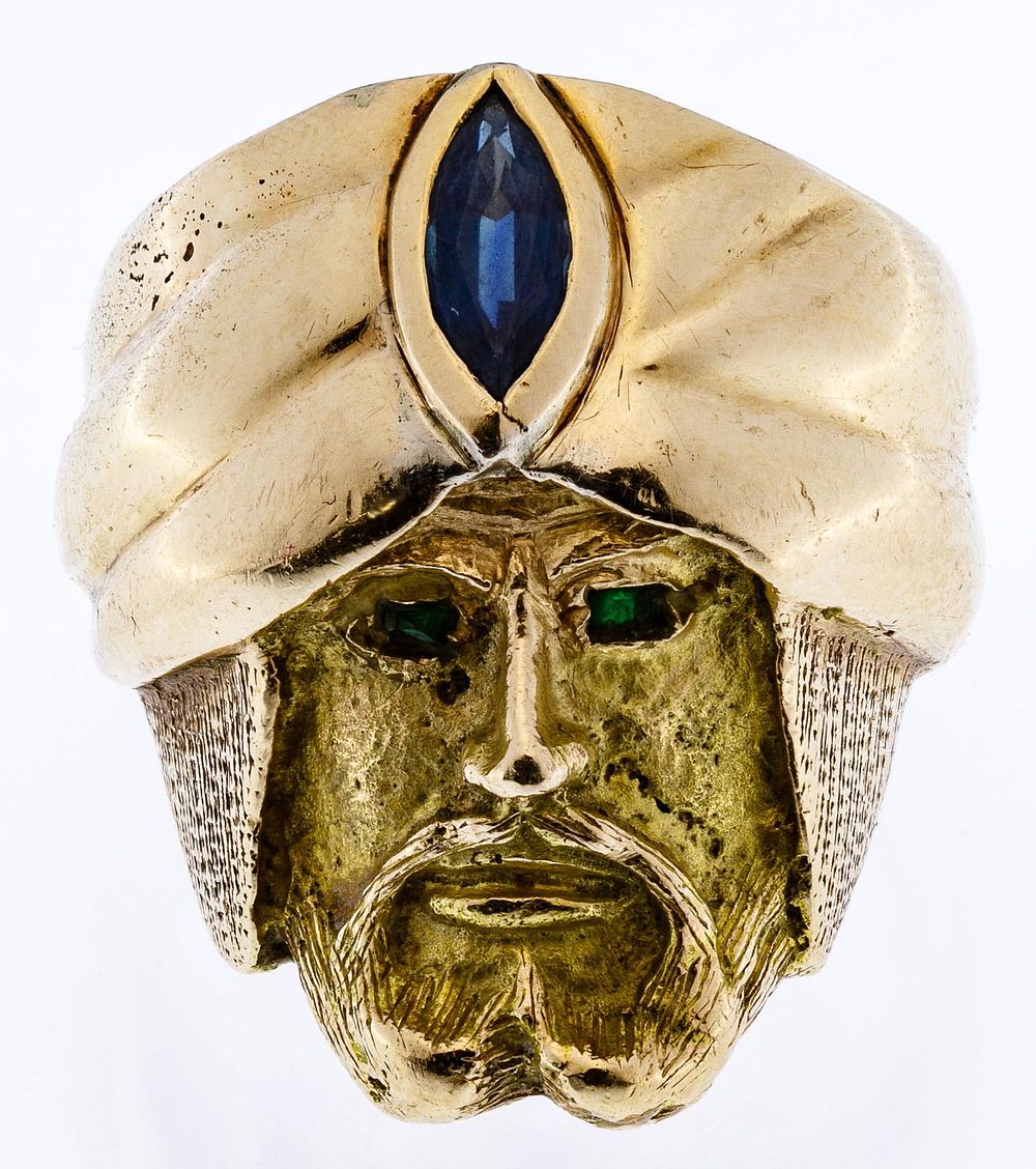 Lot 331: 14k Gold, Emerald and Sapphire Sultan Ring