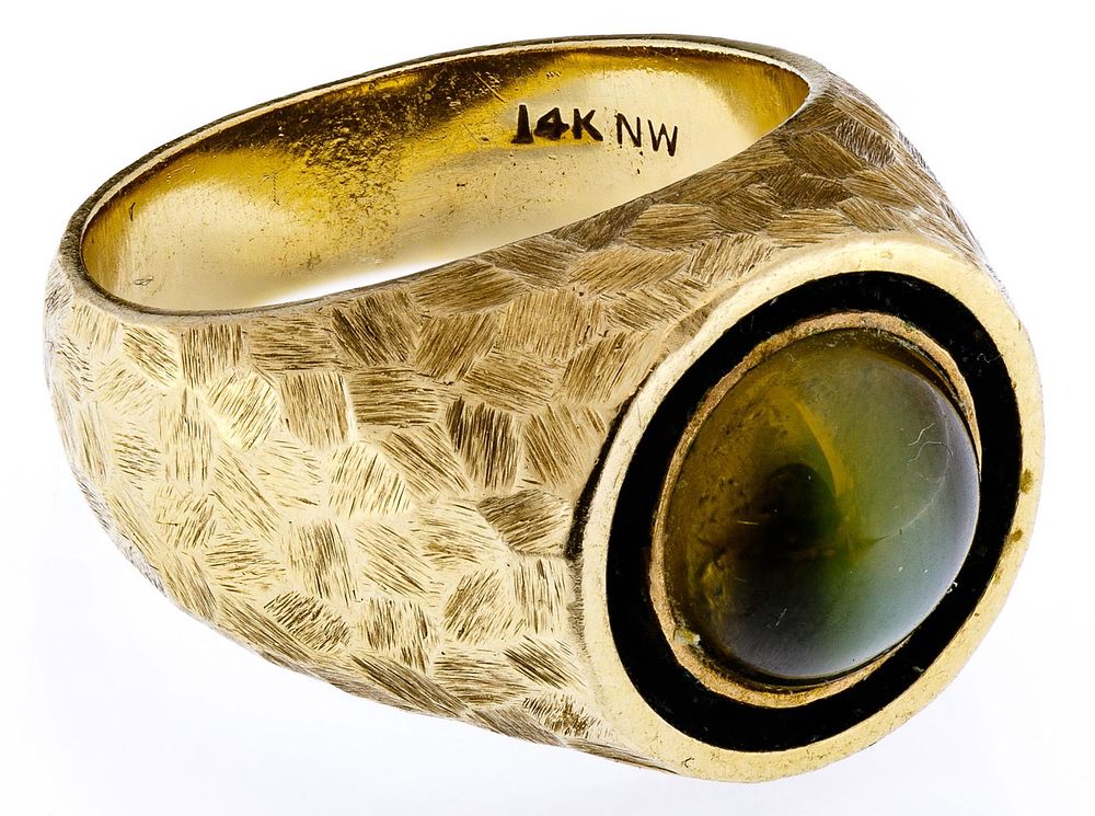 Lot 333: 14k Gold and Cat Eye Topaz Ring