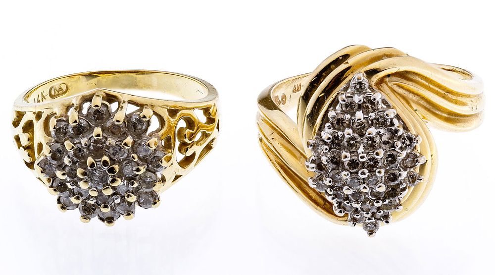 Lot 338: 14k Gold and Diamond Cluster Rings