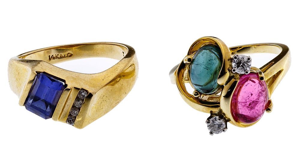 Lot 340: 14k Gold, Semi-Precious Gemstone and Diamond Rings