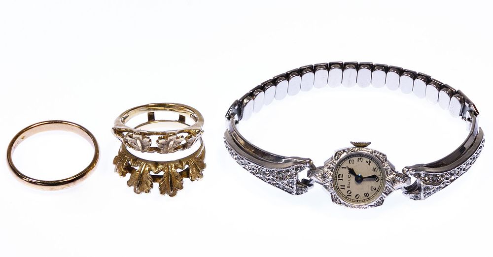 Lot 341: Bulova 14k White Gold and Diamond Case Wrist Watch and