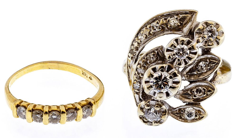 Lot 343: 14k Gold and Diamond Rings