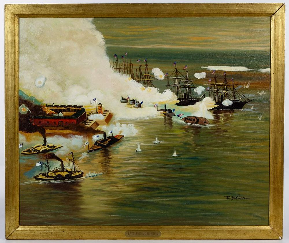 Lot 413: R Robinson (American, 20th Century) 'Battle of Mobile