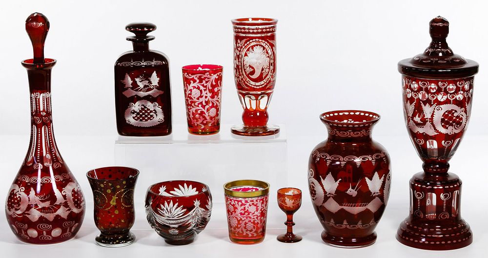 Lot 502: Czech Etched Red Glass Assortment