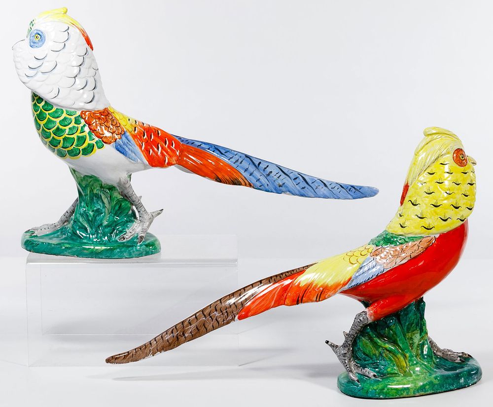 Lot 523: Italian Majolica Handpainted Bird Sculptures