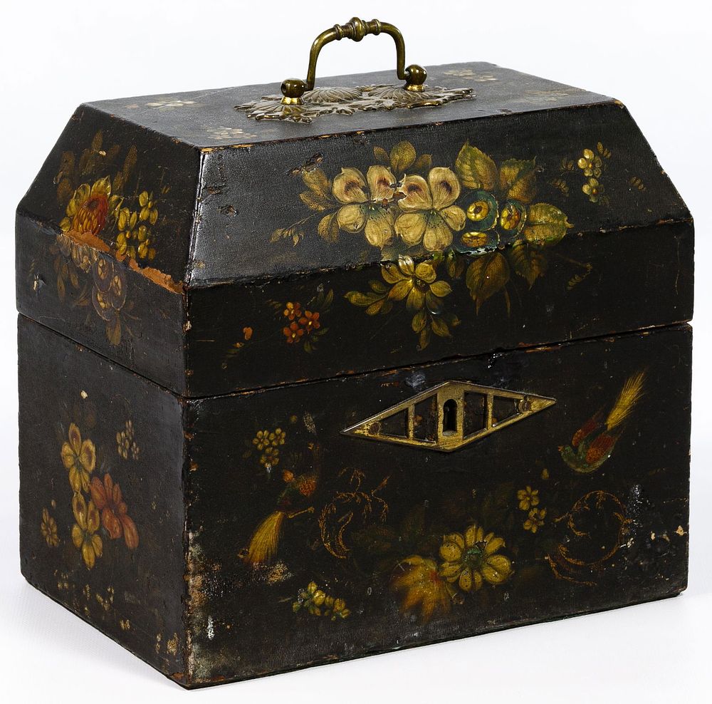 Lot 156: Hand Painted Toleware Tantalus Liqueur Set