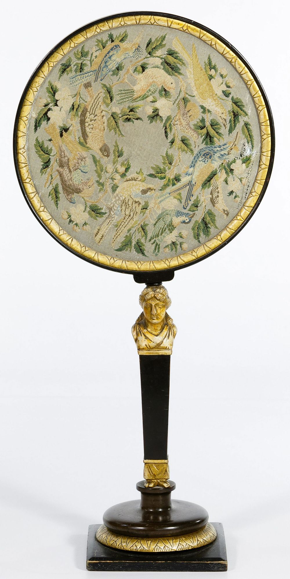 Lot 163: English Victorian Needlepoint Tabletop Fire Screen