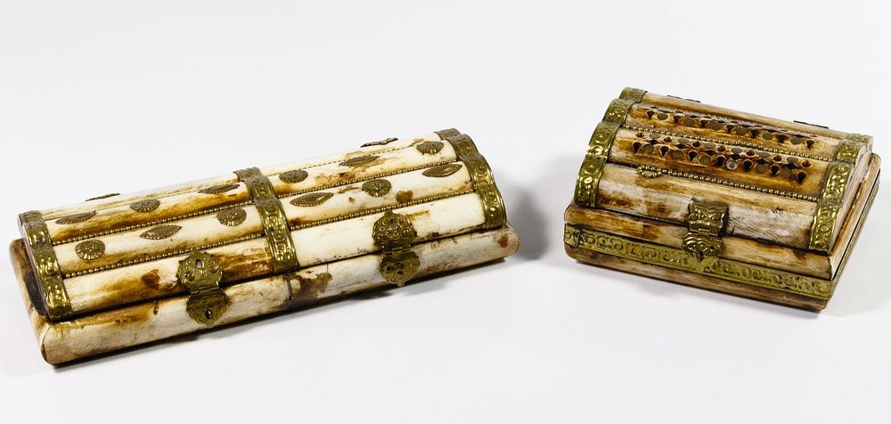 Lot 168: Tibetan Bone and Brass Boxes