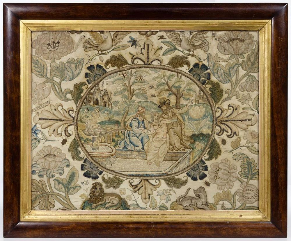 Lot 205: English Stumpwork and Embroidered Tapestry
