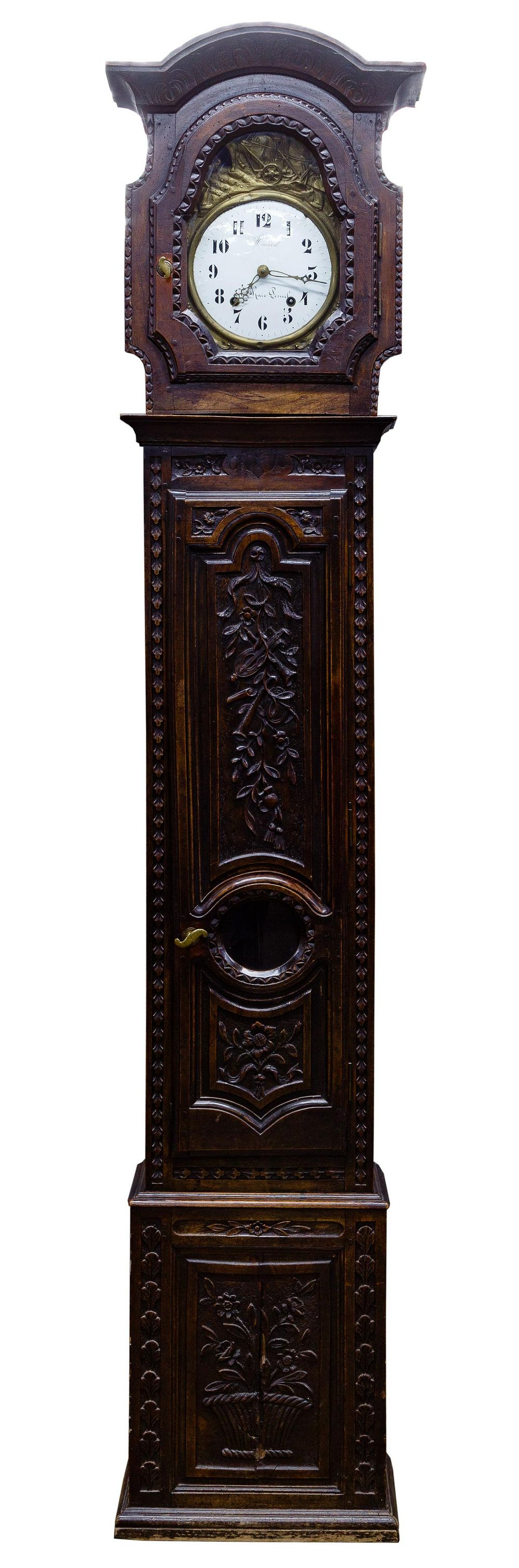 Lot 244: English Tudor Style Oak Tall Case Clock