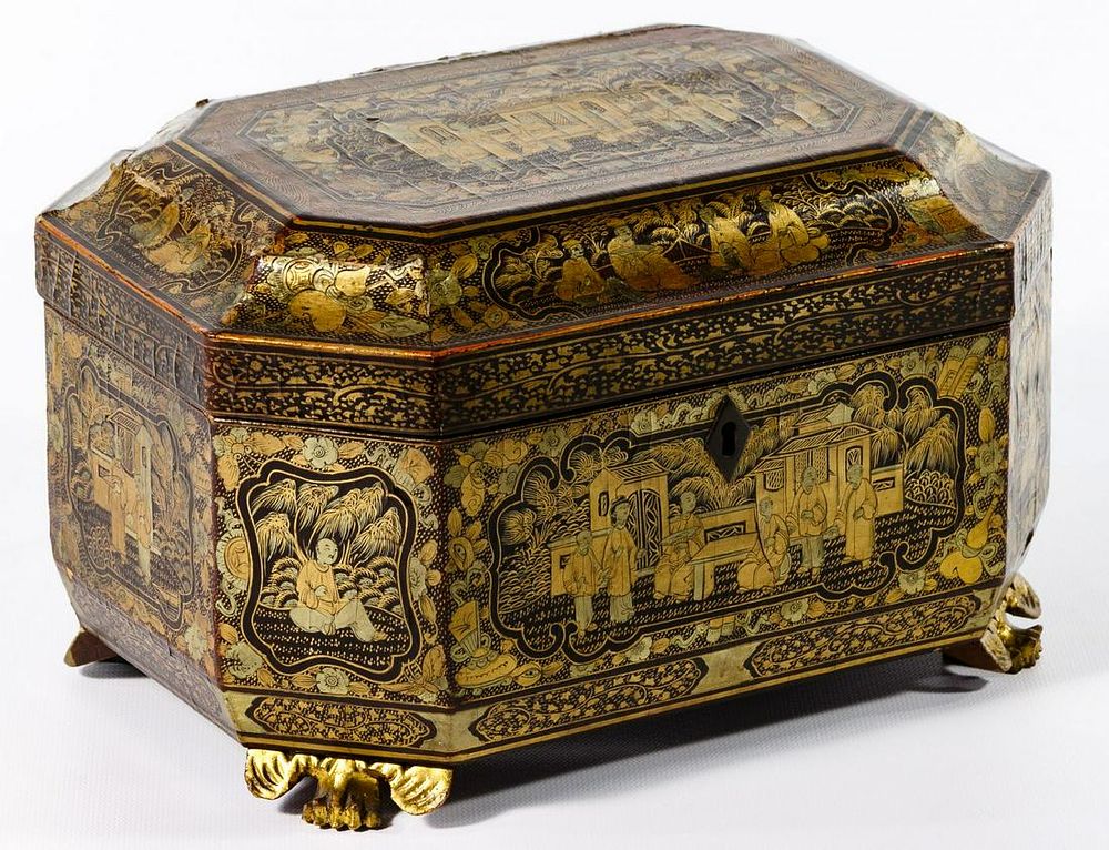 Lot 267: Chinese Black Lacquer Double Tea Caddy