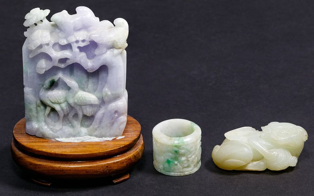 Lot 279: Asian Style Jadeite Jade, Stone and Glass Carved