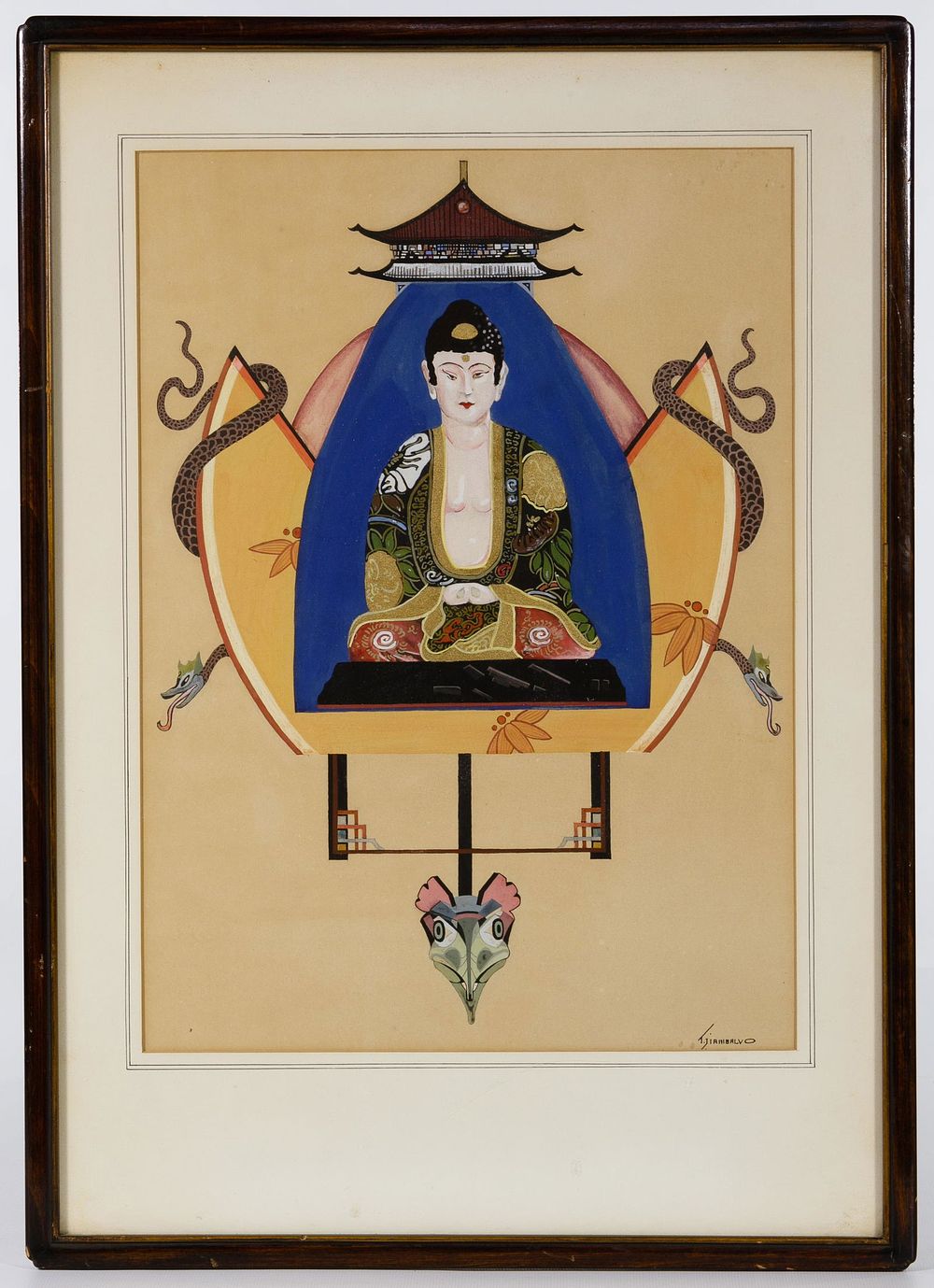 Lot 294: T Jiambalvo (Asian, 20th Century) Gouache on Paper