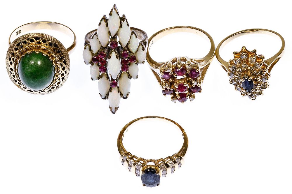 Lot 320: 14k Gold and Gemstone Ring Assortment