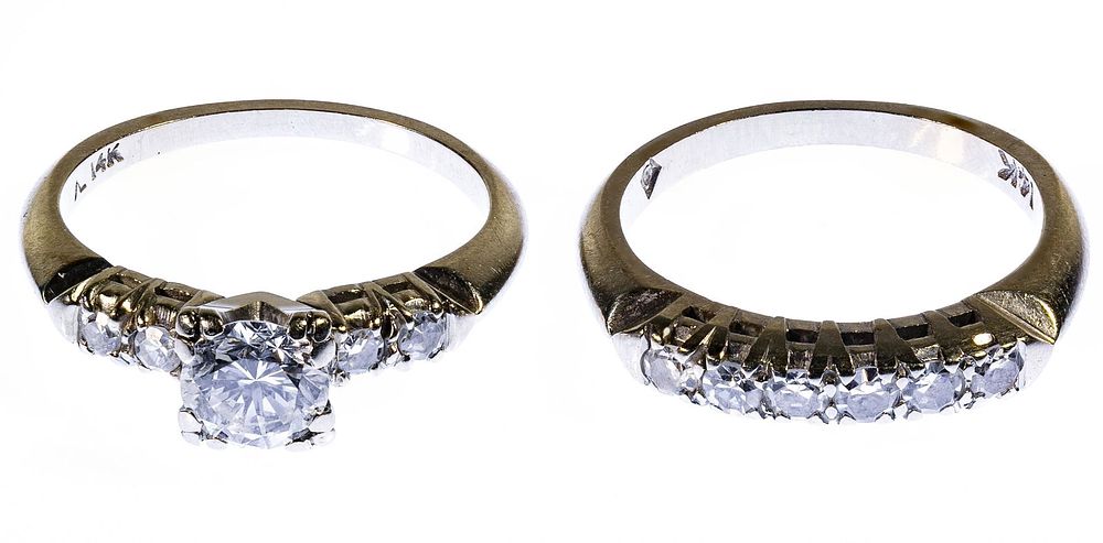 Lot 322: 14k White Gold and Diamond Wedding Ring Set