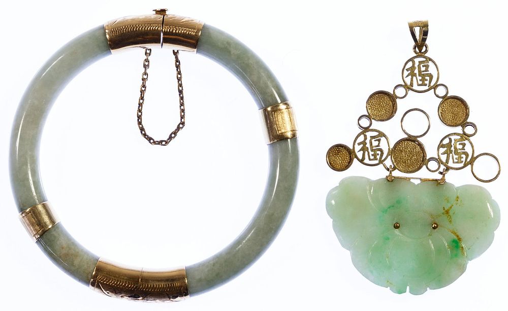 Lot 345: 14k Gold and Jadeite Jade Jewelry Assortment