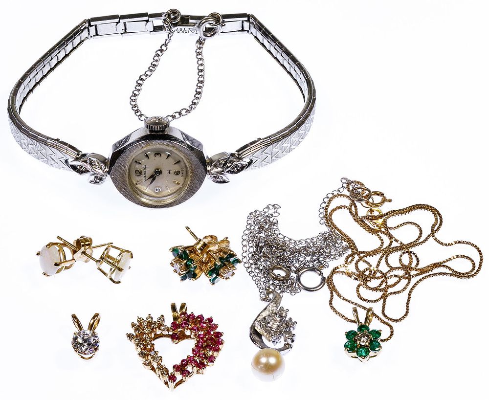 Lot 350: 14k Gold and Gemstone Jewelry and Wrist Watch