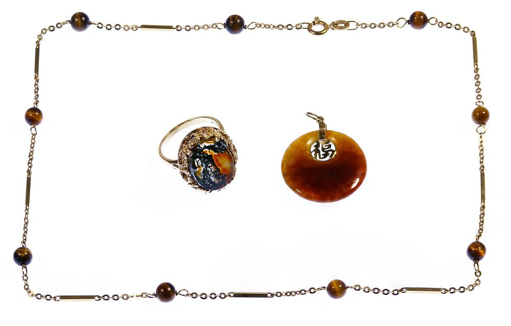 Lot 352: 14k Gold and Tiger Eye Jewelry Assortment