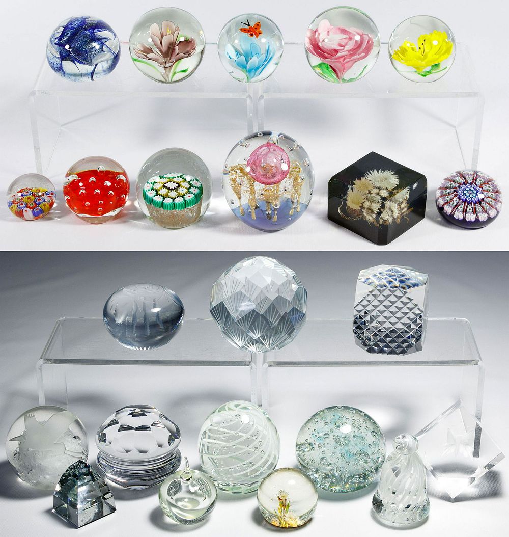 Lot 457: Art Glass, Glass and Acrylic Paperweight Assortment
