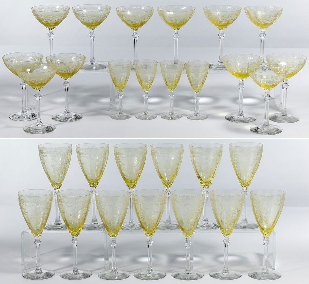 Lot 466: Fostoria 'June - Topaz' Depression Glass Stemware
