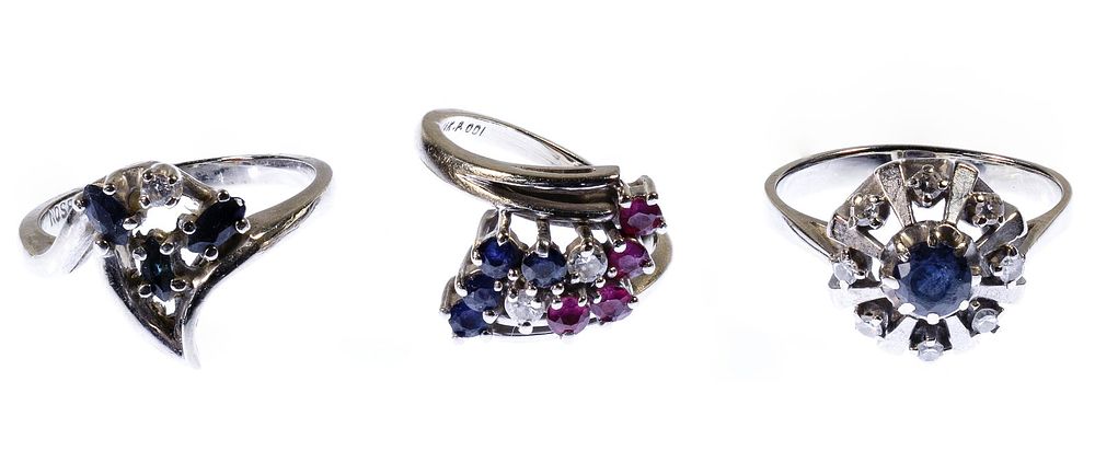 Lot 169: 14k White Gold, 10K White Gold and Gemstone Rings