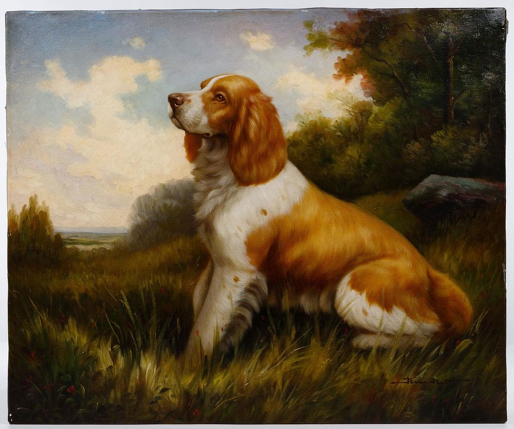 Lot 174: Jim Hutt (American, 20th Century) Brittany Spaniel Oil