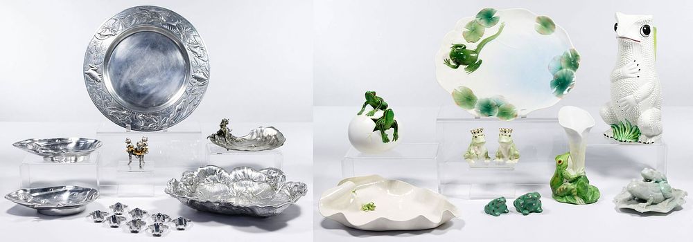 Lot 272B: Achille Gamba Pewter Frog Platter and Frog Decor