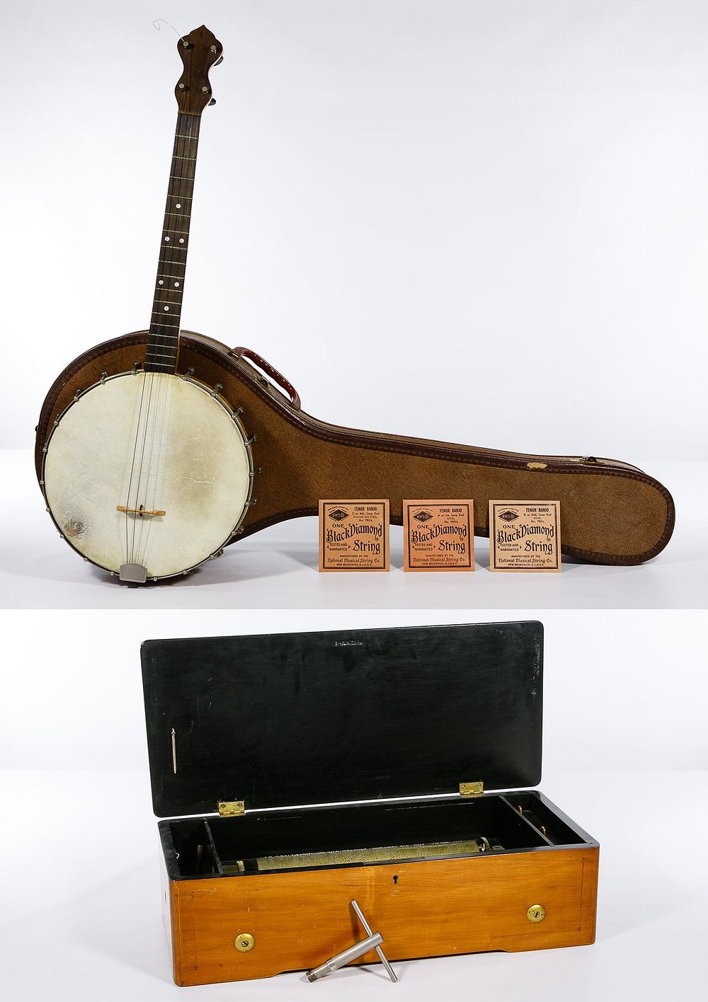 Lot 325: Wood Cased Music Box and Slingerland Banjo
