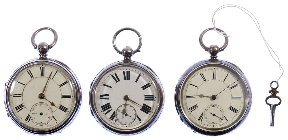 Lot 332: English Sterling Silver Open Face Pocket Watch