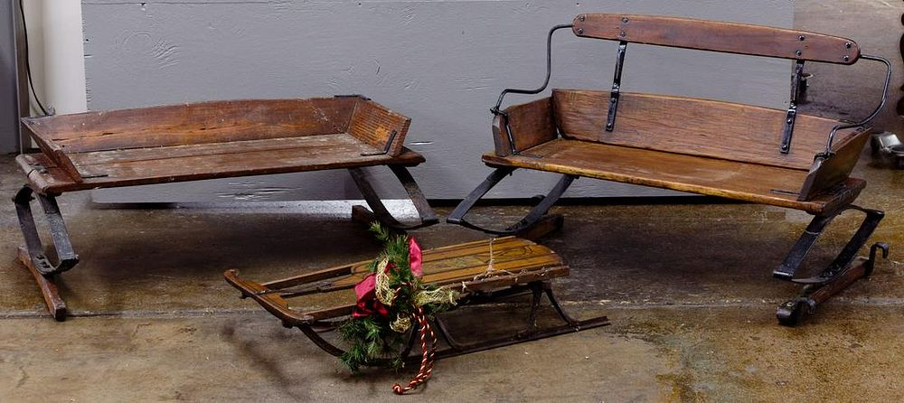 Lot 169: Buckboard Bench and Sled Assortment