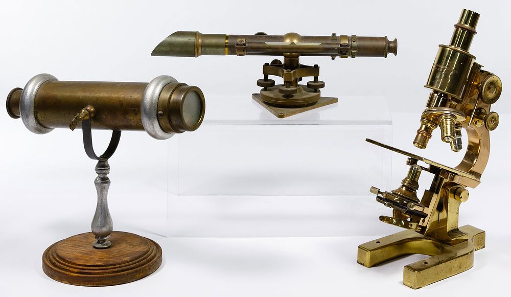Lot 171: Brass Telescope, Microscope and Kaleidoscope Assortment