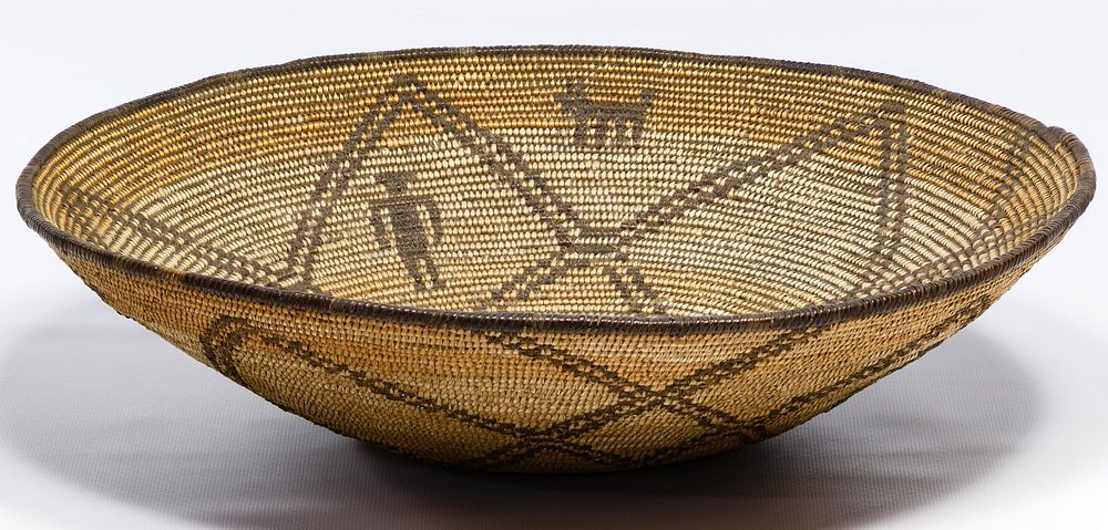 Lot 216: Native American (Apache) Pictorial Basket Bowl