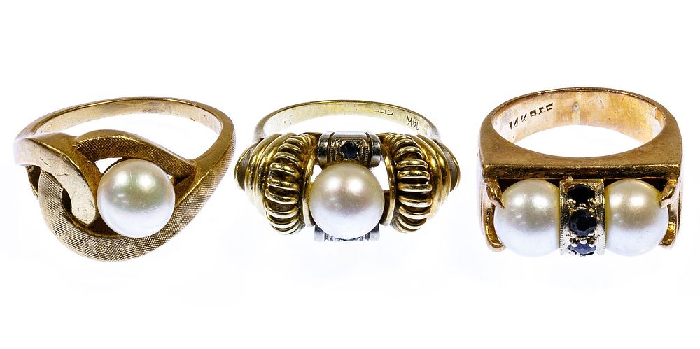 Lot 247: 14k Gold Pearl Ring Assortment
