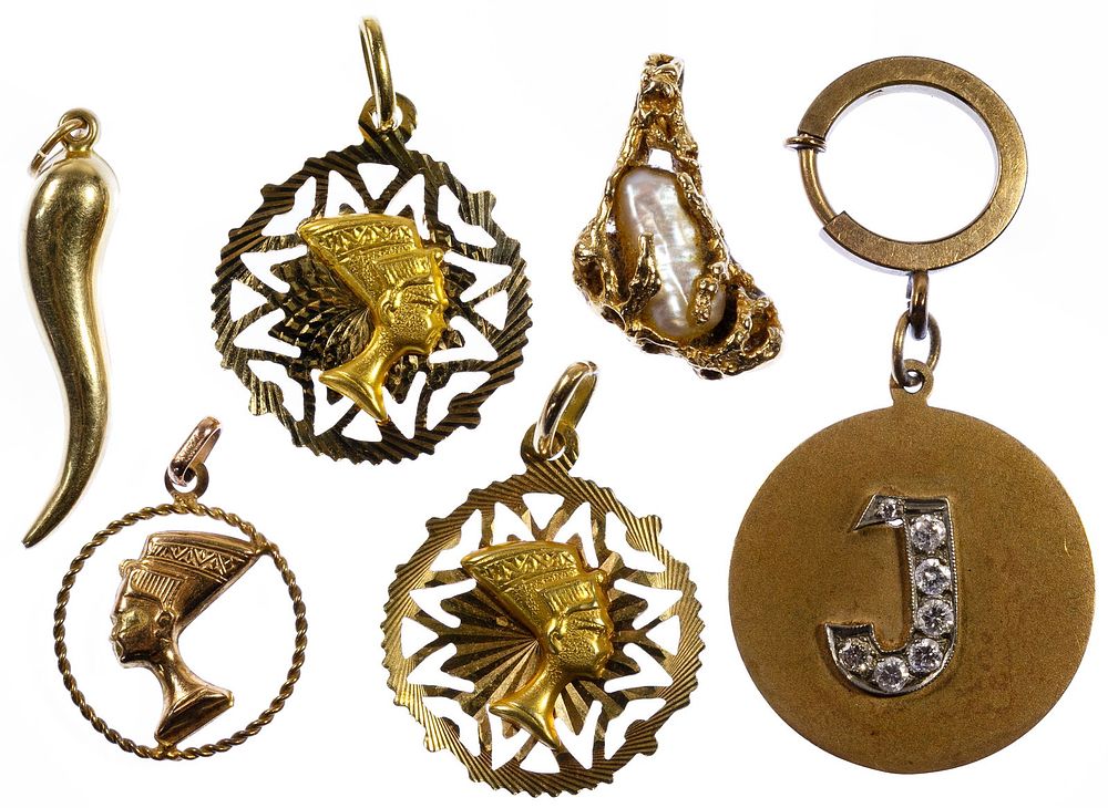 Lot 269: 14k Gold and Gemstone Pendant Assortment