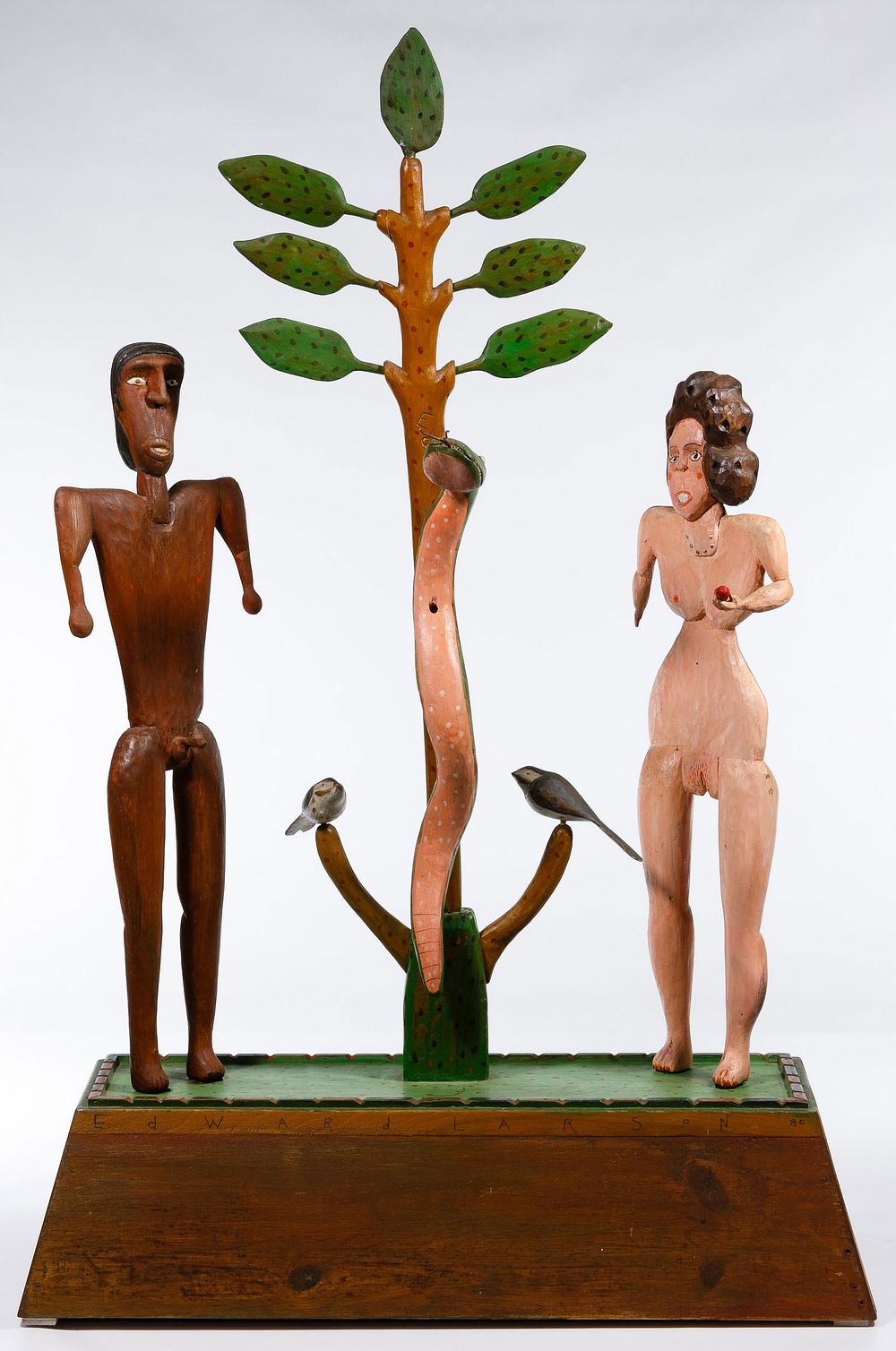Lot 394: Ed Larson (American, 20th Century) 'Adam & Eve' Carved