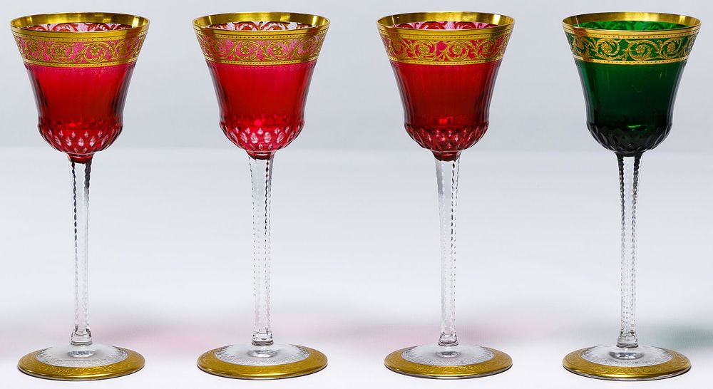 Lot 436: St. Louis Crystal "Thistle" Red / Green Wine Hock Glass