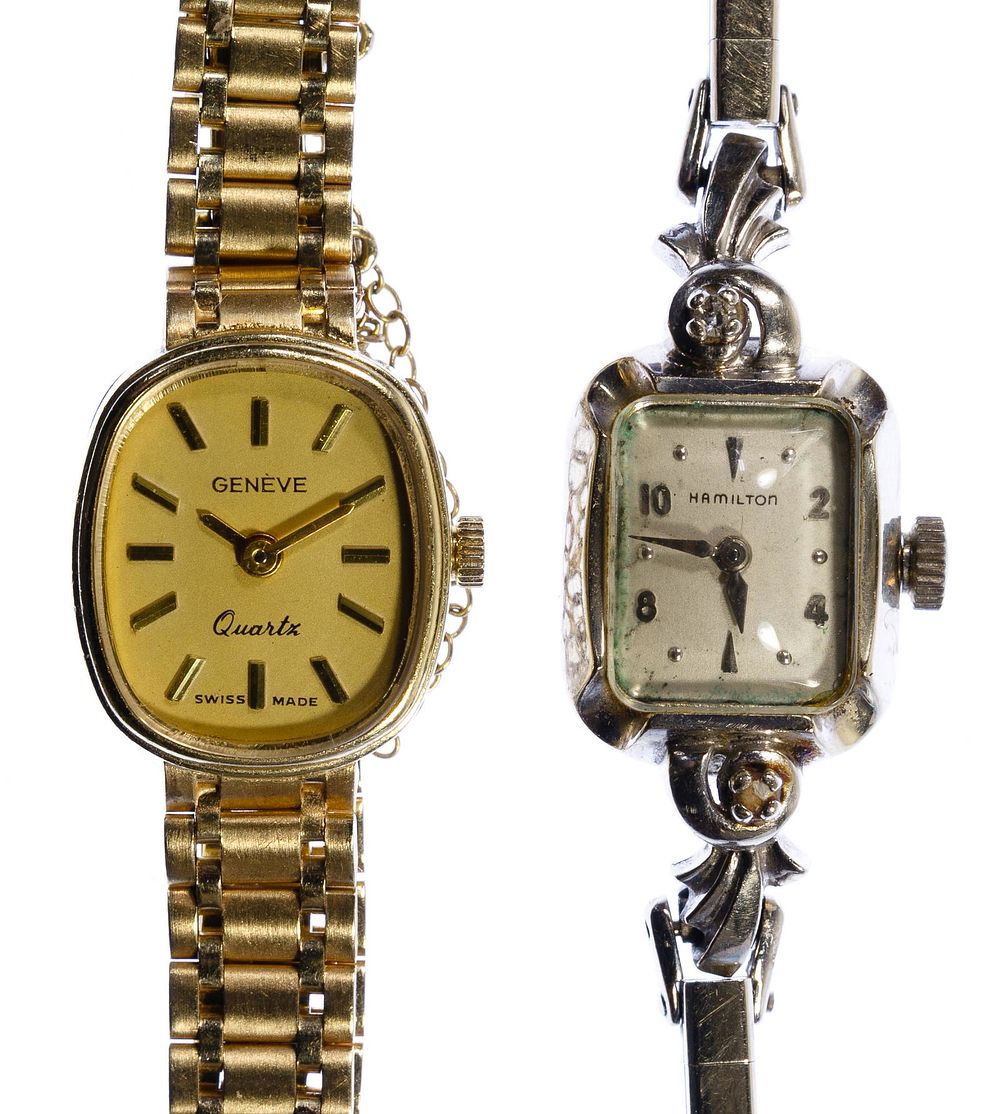 Lot 577: 14k Gold Case and Band Wrist Watches