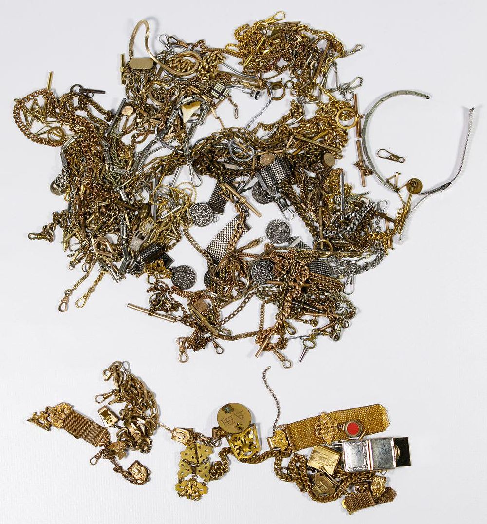 Lot 589: Pocket Watch Chain and Part Assortment