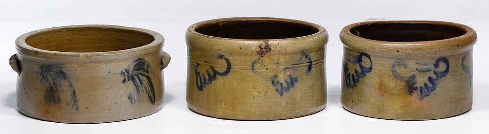 Lot 644: Cobalt Blue Stoneware Butter Crock Assortment